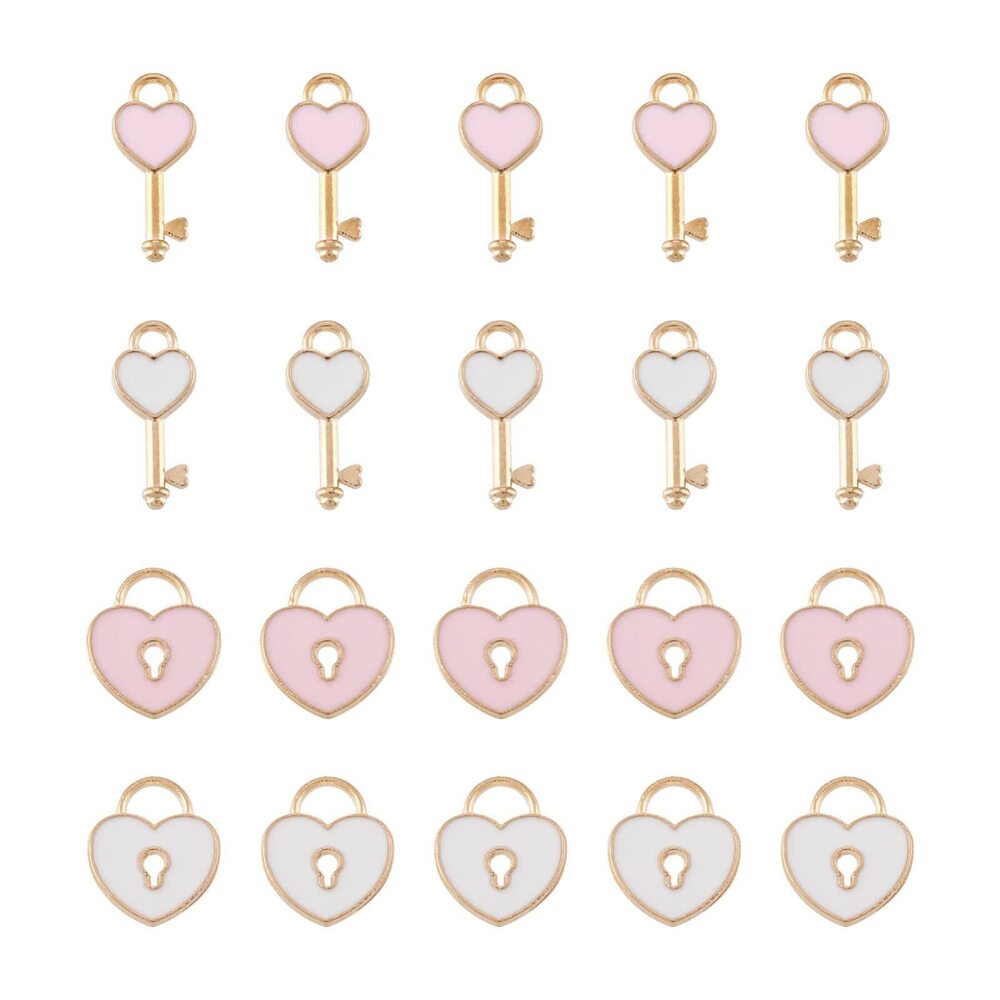5047 80Pcs Enamel Heart Lock Key Charms Heart Shaped Lock Love Lock Small
